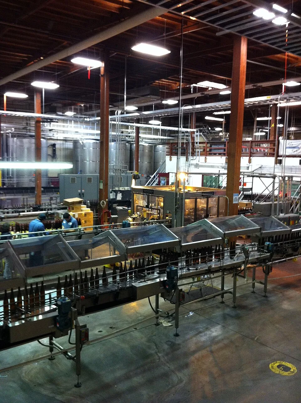 Bottles moving through an automated filling line
