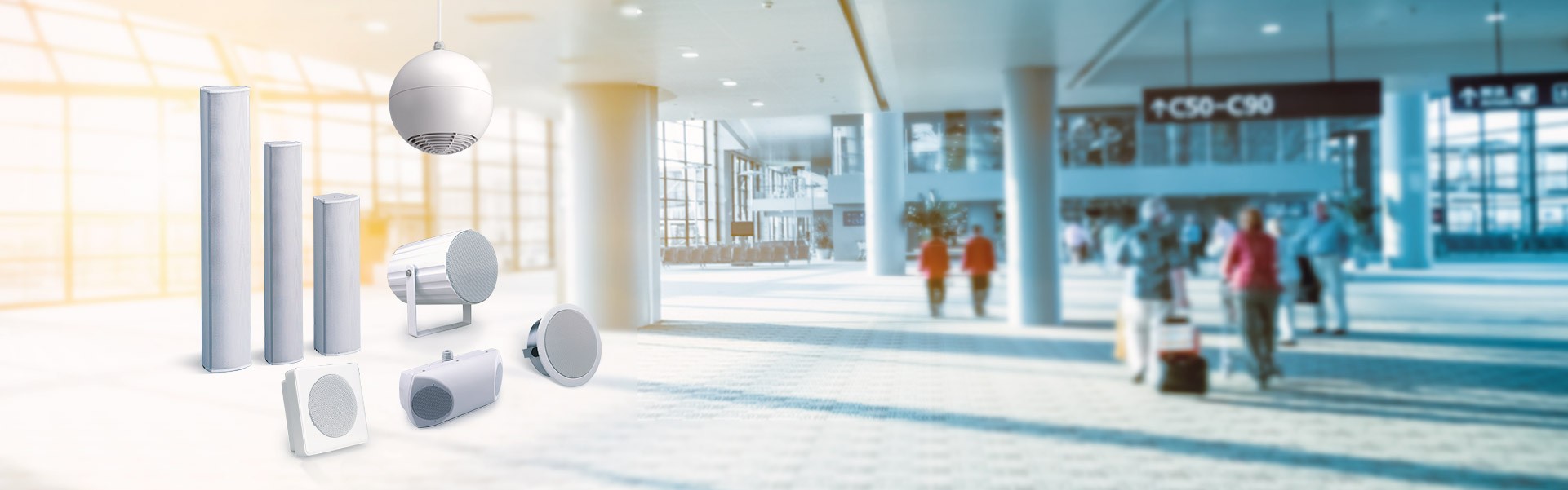 Public address horn speakers and amplifiers